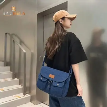 Rh-04  Denim Ladies Side bag - Dark Blue