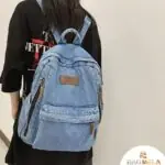 RH-129  Sky Blue Large Capacity Denim Backpack - Image 4
